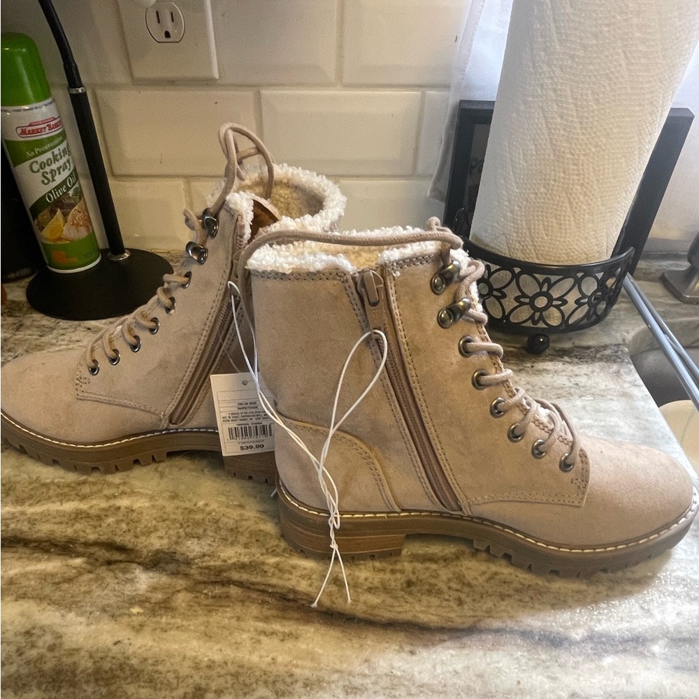 Suede fur lined combat boots